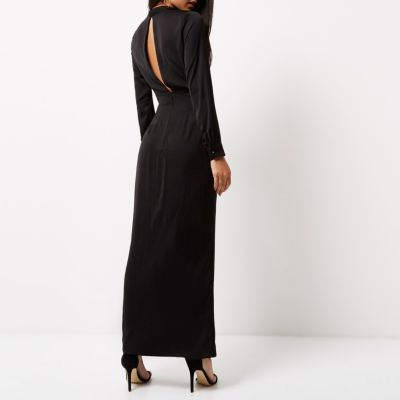 Black plunge slit maxi dress